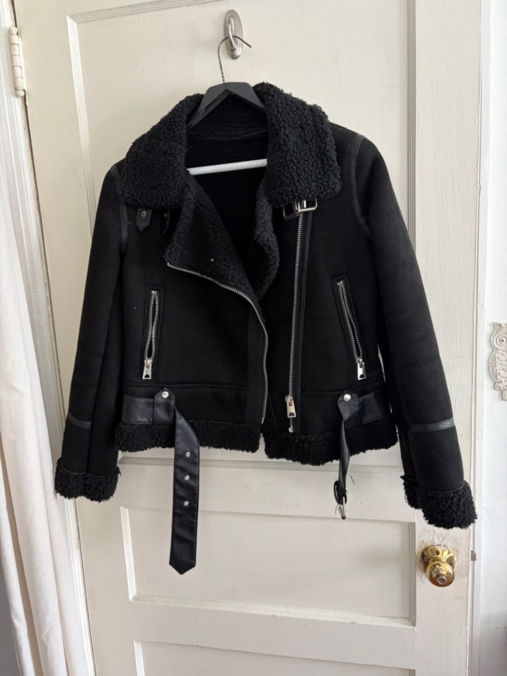 Black faux Shearling Moto Jacket